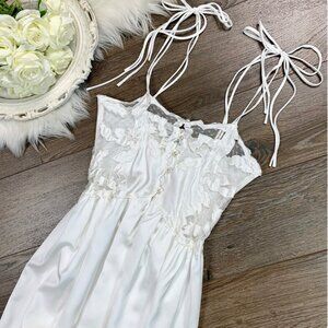 Vintage Natori White Silky Lingerie Slip Midi Dress Sz XS Bridal Nightgown